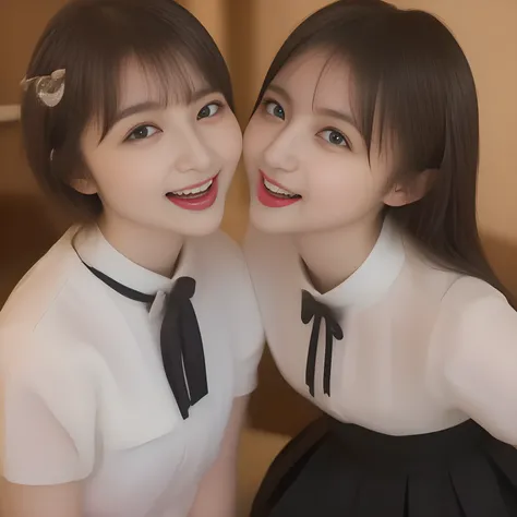 (masterpiece, best quality:1.2), High resolution, 1080P, 8K, 1girl, solo, (((Too beautiful Two zinomy noble lovely succubi idols)) are seated on the viewer's leg and caressing the viewer together. Beautiful face looking up. All the girls are noble, neat, i...