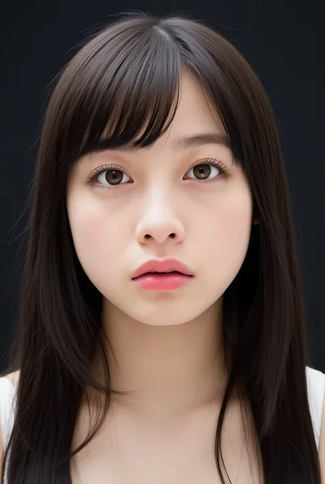 girl, black hair, long hair , mouth wide and stick your tongue out, Front of face, Face looking down at the center , face , Accurate eye expression, Accurate tongue tip expression, Accurate facial expressions, masterpiece, ultra high...