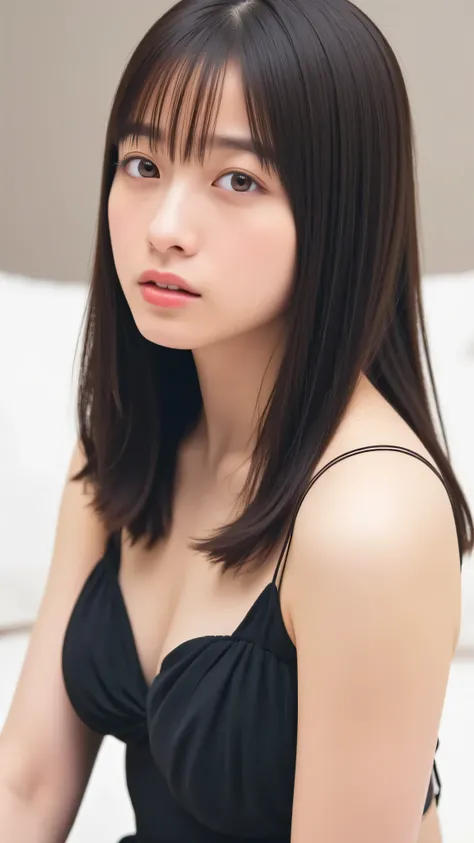 Hashimoto Kanna,One Woman、beautiful、Perfect looks、pale turquoise eyes:1.3,((bigger breasts in bikinis))、 perfect balance ,(for sleeping on your back: 1.1), (realistic: 1.1), (pictures: 1.1), (very well detailed: 1.1),((nsfw)), ((beautiful nipples)),(( comp...