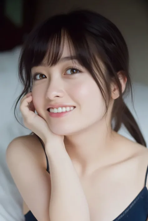 she teeth in a posture wearing an attractive camteethole, teeth, hold , A close-up of her smile