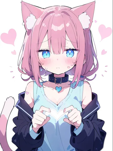 oversized jacket、 Wearing a collar、Elementary school girl  、,,Very beautiful and shining eyes、shining eyes、1 girl、small breasts、Cat ears Elementary school girl  、Very beautiful and shining eyes、shining eyes、1 person、Cat ears、((((()))))、heart❤、((sweat、vapor...