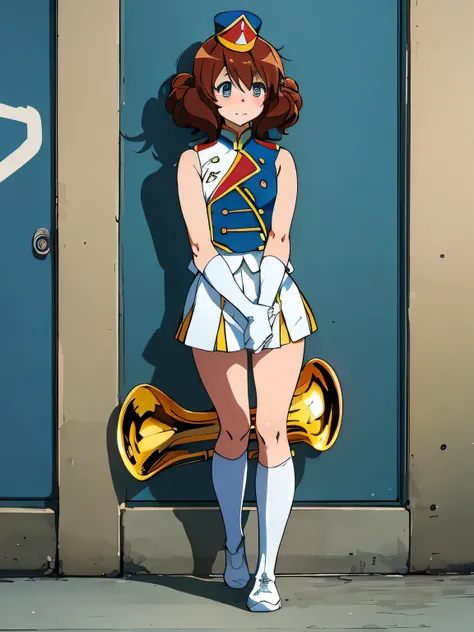  Kumiko、alone、Wall、full body, BAND UNIFORM,sunfes marching  BAND UNIFORM,crying face、Overflowing tears colorful eyes:1.15],whole、watching viewers closely,