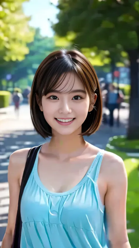 8k resolution, attention to detail , detailed hairstyle , detailed faces ,  movie light、Walking around the university campus with a smile、profile