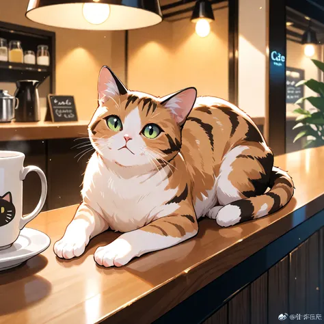 (masterpiece), (best quality), (ultra-detailed), cat cafe, cat focus,drinking cat, no human, cinematic lighting,