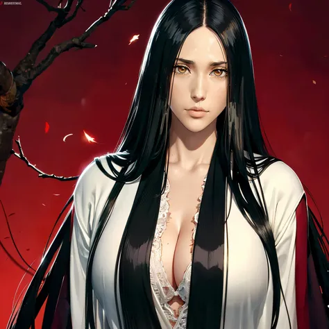 （（（Perfect figure，figure，black Japanese clothing,feather woven, （（（bleach，（（（Scars on the chest）））, red eyes,Unohana））），S-shaped figure:1.7））），((masterpiece)),high resolution, ((Best quality at best))，masterpiece，quality，Best quality，（（（ Exquisite facial f...