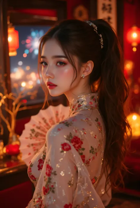 Cat ears、 fßace up, attractive, pretty girl, ponytail、 (( fine facial features , eroticism)), dramatic lighting , realistic , 8k, Dramatic Shadows , intricate and elaborate patterns , super detailed photo , chiaroscur...