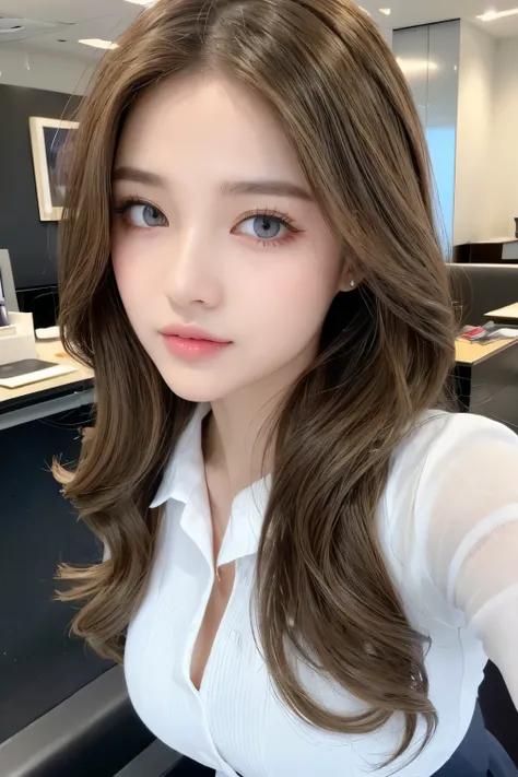 ((Best quality, 8k, Masterpiece :1.3)), Sharp focus :1.2, A pretty with perfect figure :1.4, Slender abs :1.3, Raw photography、超A high resolution, full body, fair white skin、shiny white skin、(wavy blonde hair)、dark brown hair、super fine eyes, super fine h...