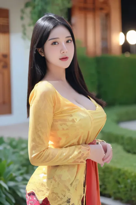 8k, best quality, Medium close-up, (red kebaya )、(luxury kebaya ),(top-quality,​masterpiece:1.3,超A high resolution,),(ultra-detailliert,Caustics),(Photorealsitic:1.4,RAW shooting,)Ultra-realistic capture,A highly detailed,high-definition16Kfor human skin, ...