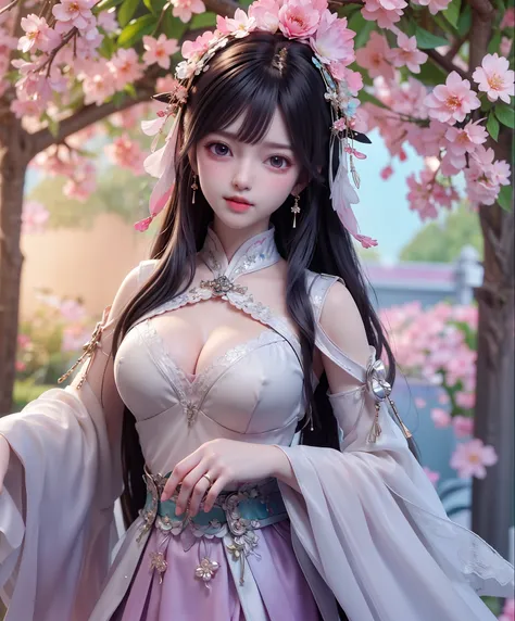 (8k, RAW photo:1.2), best quality, ultra high res,dramatic angle,(fluttered detailed color splashs), (illustration),(((1 girl))),(long hair),(rain:0.9), (Headdress:1.4),There is an ancient palace beside the girl,Hanfu,(Key Points),Color ink painting,(Splas...