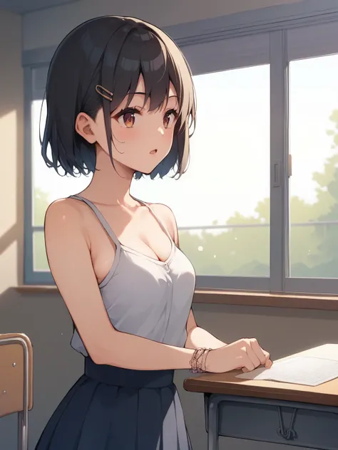 score_9, score_8_ up, score_7_ up，score_６_ up, score_5_ up， source_anime，nsfw， uncorrected，姉のカラフルなサンドレスを着たanime若い少女，Low body，Shirtless Classroom