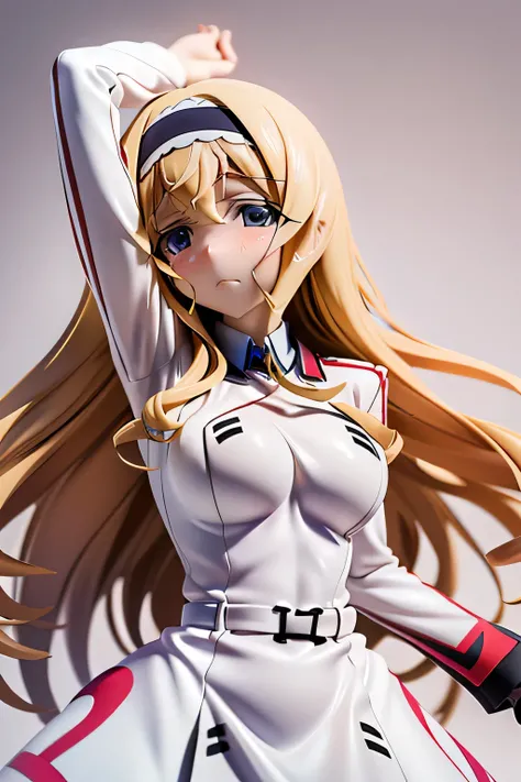 perfect anatomy　top quality,highest resolution,(((white shiny uniform　One Piece Dress　Shiny Blonde　 Long Hair　sweat　shiny skin)))　Cecilia Alcott　Infinite Stratos