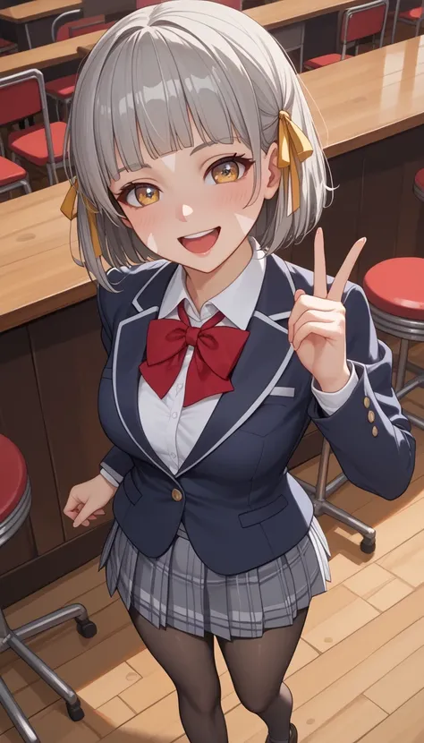 score_9, score_8_up, score_7_up,  source_Anime Top Quality、8k、 masterpiece、ultra high definition、 natural light、perfect anatomy、 perfect eye、beautiful eyes、 Highlights、One Woman、Baby Face:1.5、medium chest、saggy breasts、XC2nia , grey hair, short hair, blunt...