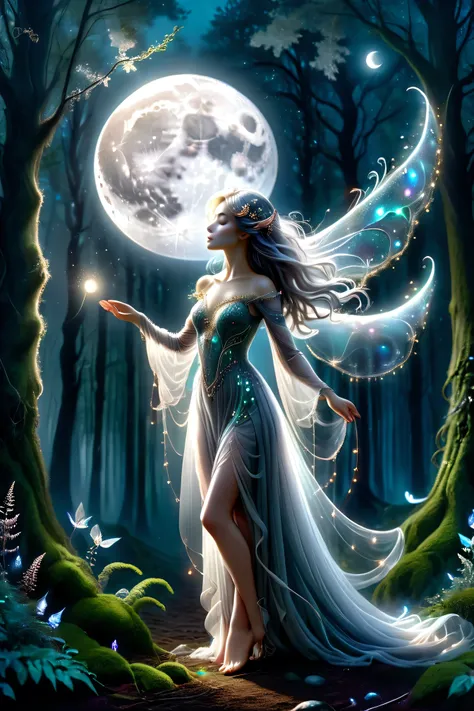 (masterpiece), (8k), (best quality), (sublime), a Ghost, feminine, ethereal, fey, a celestial organism, death, alive again, wispy, translucent, sentient, pale, arms up, body stretched elongated bending and poised, silvery smoke, wispy strands of moon silve...
