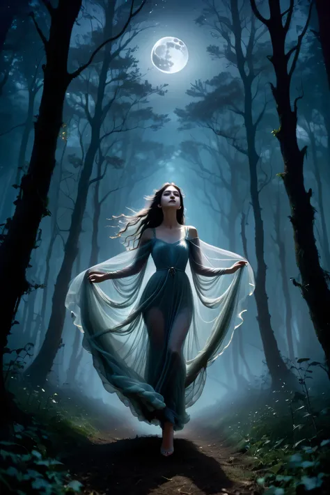 (masterpiece), (8k), (best quality), (sublime), a Ghost, haunting, ethereal, fey, a celestial organism, liminal, death, alive again, wispy, transparent, sentient, pale, arms up, feminine, body stretched elongated bending and poised, silvery smoke, wispy st...