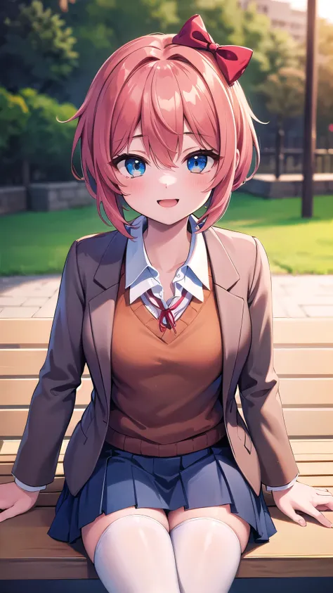 Masterpiece, perfect lighting, (beautiful, Best quality: 1.3), ddlcsayori, ddlcsayori, Perfect eyes, absurd, 8k, 1 girl, alone, (absurds), finely detailed, perfect hands, perfect anatomy, very large, smiling, mouth open, in love, looking at viewer, posing ...