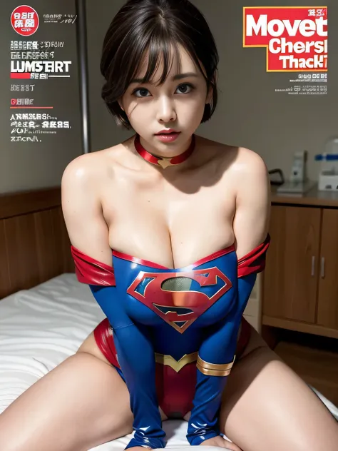 masterpiece、Latex Supergirl Costume、off shoulder、Ultra short hair、Big, Fuller Breasts、shiny sweaty skin、face to face、choker、Provocative cleavage 、 Long Sleeve、cloak、 Hi-leg Racing Bulma 、Voluptuous thighs、Close up shot of a young slutty supergirl undergoin...