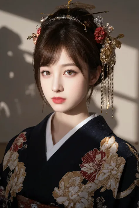 are beautiful, detailed eyes , are beautiful, detailed lips, highly detailed eyes and face , long lashes, Elegant Traditional Maturity Ceremony , Japanese Traditional Kimono Detail, jewelry detail , detailed headdress , Detailed Ceremonial Headgea...