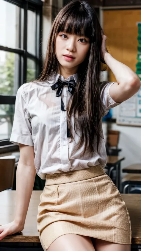 Ultra-realistic photos, Attractive photos,depth of field,UHD,anatomically correct,textured skin,ultra detailed,high detailed,best quality, 8k,,,1 woman,,japanese lady,,(Svelte Body:1.3),,,,,,,,black hair,hime_cut ,medium hair ,,,,,,beautiful eyes,,,embarra...