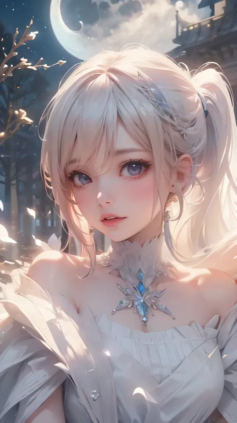 masterpiece, (best quality: 1.2), (Supene: 1.2), illustration, (extremely delicate and beautiful: 1.2), movie angle, Floating, (beautiful details eyes: 1.1), (Detail lights: 1.1), movie lights, exquisite sky, Miss, white hair, blue eyes, (high ponytail: 1....