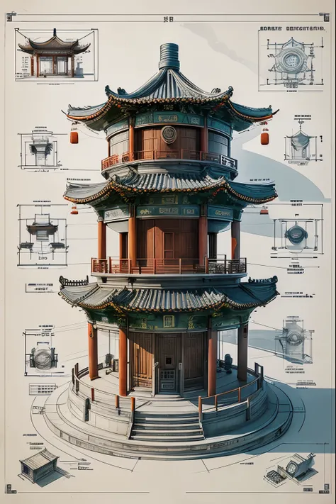 blueprint,Chinese_architecture, Simple_background, rest_separate
