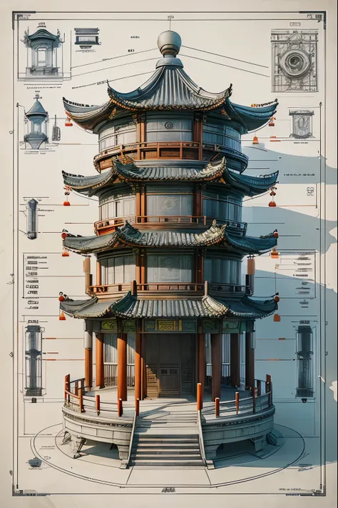 blueprint,Chinese_architecture, Simple_background, rest_separate
