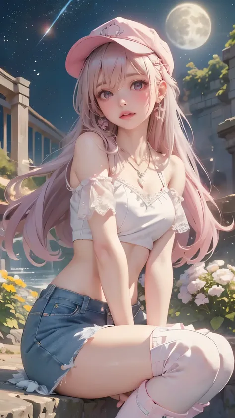 (masterpiece,【8k, Ultra-high resolution, Best Quality, , (((Looking back,Low Angle,from below,
((masterpiece:1.4, The best)), ((masterpiece, The best)),Low Angle,Beautiful ponytail silver pink hair,beautiful pink eyes,little cute girl,whole body, sit in wa...
