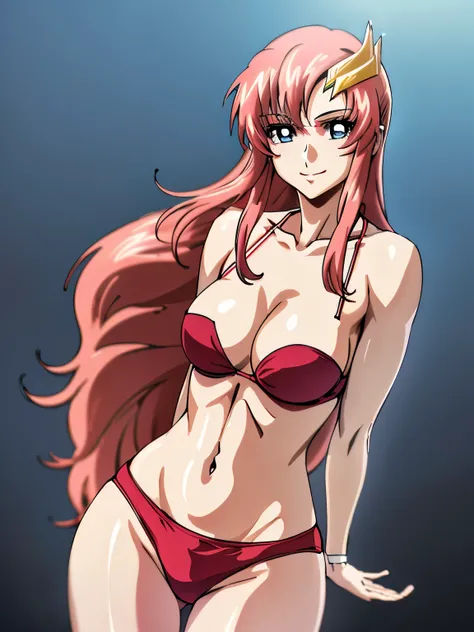 lacus4, (red bikini:1.5), (looking at the viewer:1.1), (abdsurdres:1.4), (tiny thong:1.1), (tall girl:1.3), (tiny biceps:1.1), (face details:1.1), masterpiece, (cowboy shot:1.5), very slim shoulders, 4K, (Best Quality:1.7), (Anime style:1.5), happy, Adult ...