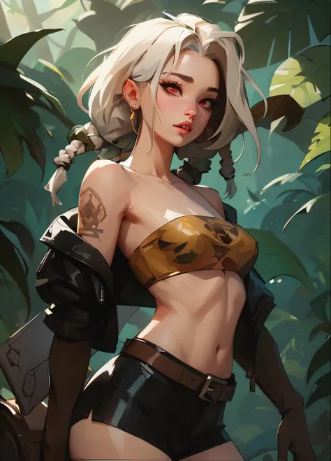 masterpiece, HD , great quality, very aesthetic, absurd, high contrast , high color palette , light glare ,Latest ,2.5D,volumetric lighting, Sweet, jung, 1 girl, aztekisch, round face, slanted eyes, Chemale Lips, small breasts, red eyes,athletic body, a...