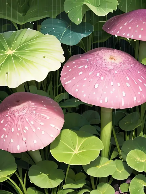 Pink Mushrooms in the Rain