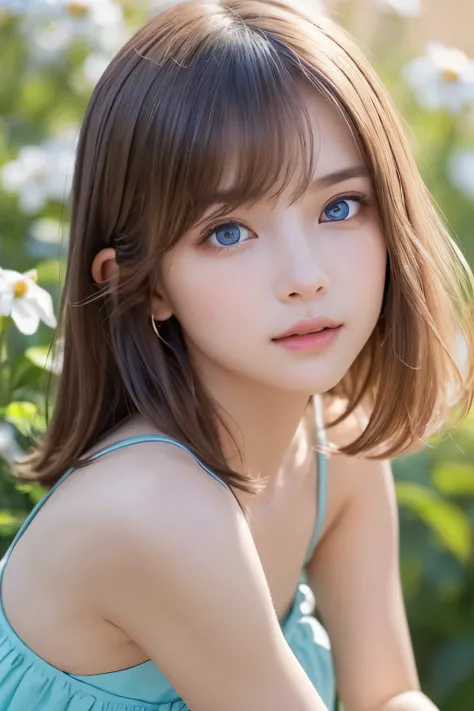 1girl, (a beauty girl, delicate girl, beautiful girl, innocent girl:1.3), (14yo:1.3),
break, (sundress:1.3), (sit, cowboy shot, longskirt),
break, (flower background:1.3),
break, very fine eyes, (symmetrical eyes:1.3),
break, (flat breasts:0.5), (round fac...