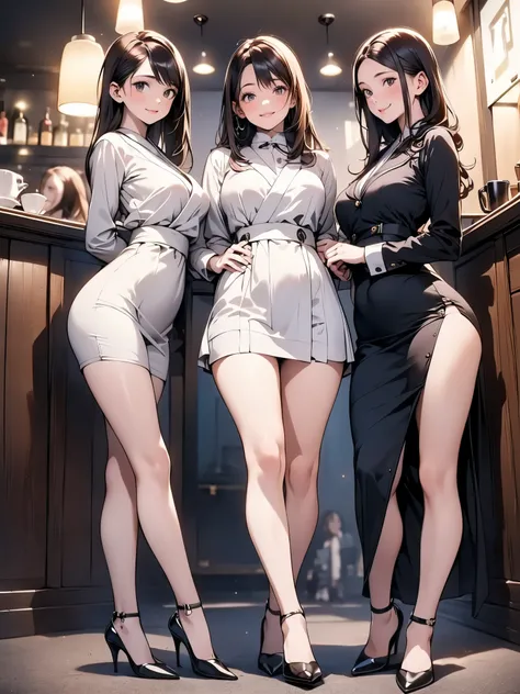 (masterpiece:1.3),(best quality, highest quality),((Including face)),4girls,Standing position,4K,((Focus on the face)),((Symmetrical facial features)),Beautiful woman, slender, Beautiful feet, ((High heels)), Detailed depiction of the face,,uniform uniform...