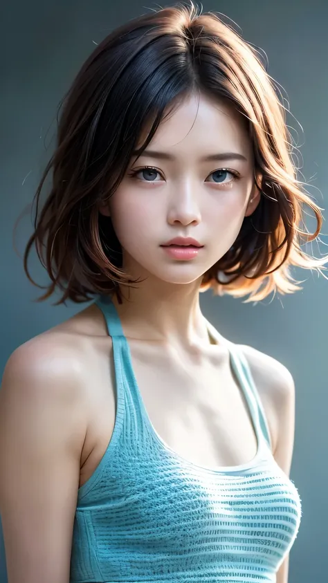 toless:1.7), (masterpiece, highest quality:1.2), 8k, Absurd, (Upper Body:1.2), Violet, Gardenias, beautiful girl, (Pretty face, Detailed face:1.2), (Crochet Halter Tank Top:1.2), Large Breasts, View your viewers, Film Grain, chromatic aberration, Sharp foc...