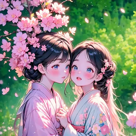 best detail、top quality、greatest masterpiece、 Sakurabuki、 neon color、black light、Graduation Ceremony、Japanese pattern hakama 、 Cherry Blossom Tree Background 、