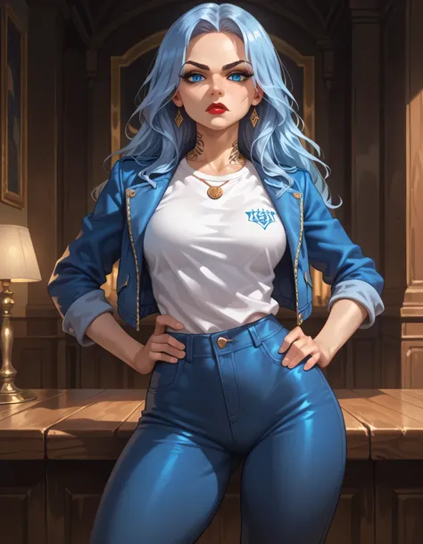 adult, female, young, beautiful, beige skin, light blue hair, long hair, straight hair, blue eyes, tall, curvy thighs, curvy hips, thin waists, medium breasts, perky ass, skinny, detailed eyes, detailed face, detailed body, adult, detailed backyard, detail...