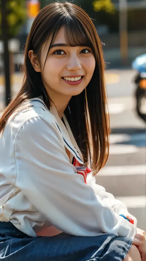 woman, high definition, masterpiece, accurate, anatomically correct, 最high quality, HIGH DETAILS, high quality, high definition model, textured skin, Ultra-fine,  black hair, smiles, stick out your tongue, portrait photo, Photo Quality、school uniform、HIGH ...