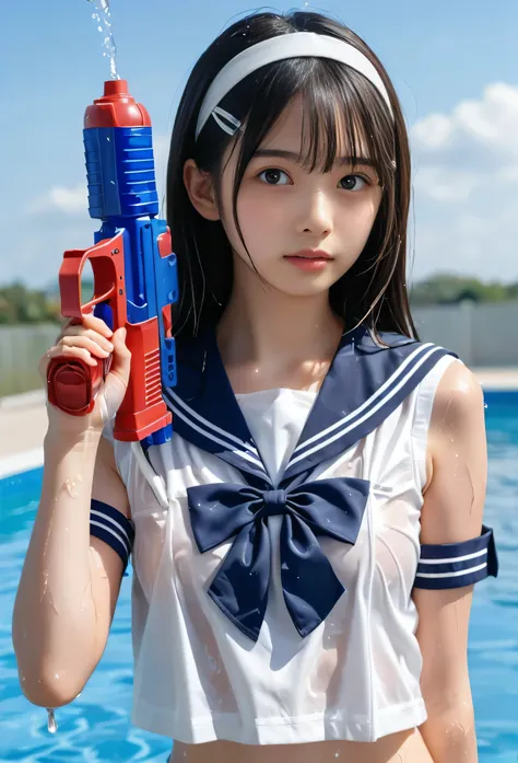 (masterpiece, 最high quality,  Ultra A Hi-Res), ( from side,   full body photo), (((Very beautiful girl))), Very Cute Girls,   wet solo Japanese elementary school girl 、natural makeup, masterpiece 、 top quality 、 super accurate、 realistic、  high school stud...