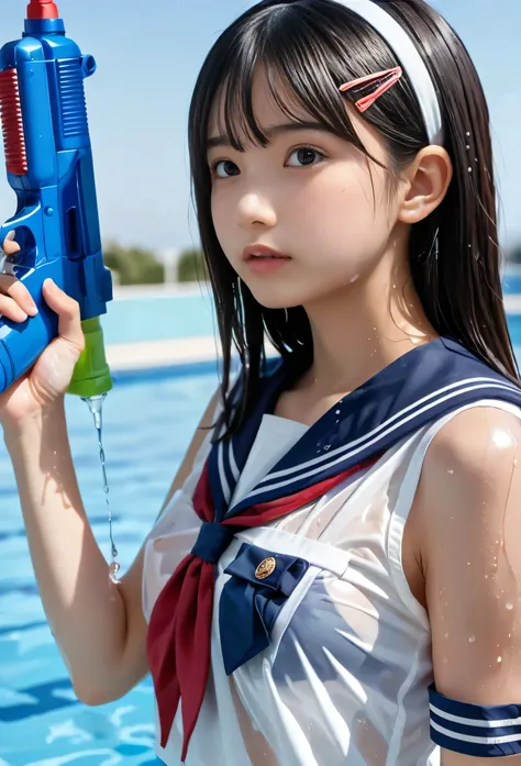 (masterpiece, 最high quality,  Ultra A Hi-Res), ( from side,   full body photo), (((Very beautiful girl))), Very Cute Girls,   wet solo Japanese elementary school girl 、natural makeup, masterpiece 、 top quality 、 super accurate、 realistic、  high school stud...