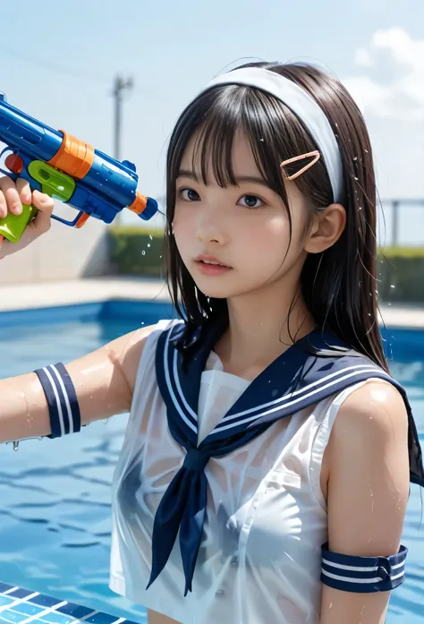 (masterpiece, 最high quality,  Ultra A Hi-Res), ( from side,   full body photo), (((Very beautiful girl))), Very Cute Girls,   wet solo Japanese elementary school girl 、natural makeup, masterpiece 、 top quality 、 super accurate、 realistic、  high school stud...