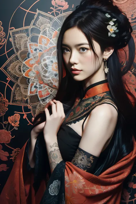 Official art, Unity 8k Wallpaper, ultra-detailed, Beautiful and aesthetic, masutepiece, Best Quality, Chinese style, (tangled, mandalas, Tangle, Entangle), ecstasy of flower, 1girl in, Extremely detailed, Dynamic Angle, cowboyshot, Most Beautiful Form of C...