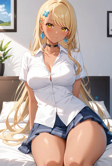 master piece、Best Quality,Super detailed,High resolution,Extremely detailed CG,Unity 8K Wallpaper,weat,score_9, score_8_up, score_7_up, score_6_up, score_5_up, score_4_up, source_anime,QpiOriginal, orange eyes, dark skin, blonde hair, long hair, swept bang...