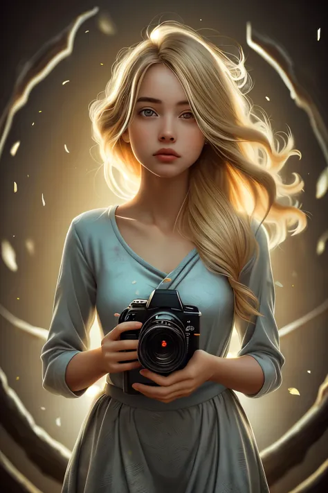 young woman, colorful chaos, elegant, vivid colors, atmospheric, petals, vibrant, striking visual design, twisting flowing fabric, the world implodes behind her, action shot, unravelling, unfurling, blossoming, bright eyes, front lit, erupting, undercurren...