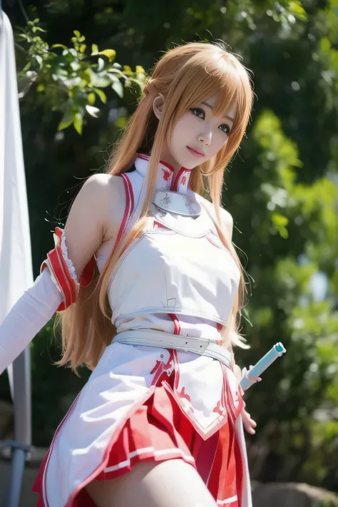 one Japanese woman, Very small breasts, bending forward, Artistic, reality, cute, is ashamed, Overlooking, Point of view on the verge of touching the subject, Close-up, Yuuki Asuna