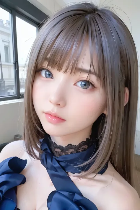 ,、1 girl,  portraits, 【Contemporary, The most beautiful girl in the world  、Realistic proportions、glossy lips、The big eyes are a beautiful light blue color.、dazzling super blond hair that shines beautifully、 super long straight hair 、Messy bangs falling ov...