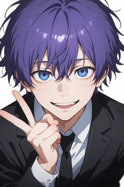 (yoneyama mai:0.8)，(watercolor art)，realistic,(anime lines:0.7),
materpiece,amazing quality, high quality,best quality, very awa,  highres, absurdres,uncensored,very aesthetic,BREAK,

1boy, toned,male focus, short hair, violet hair, blue eyes, fair skin, m...