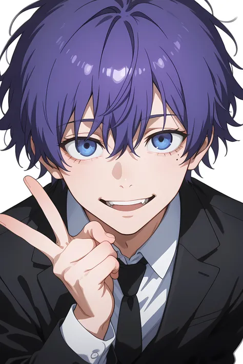 (yoneyama mai:0.8)，(watercolor art)，realistic,(anime lines:0.7),
materpiece,amazing quality, high quality,best quality, very awa,  highres, absurdres,uncensored,very aesthetic,BREAK,

1boy, toned,male focus, short hair, violet hair, blue eyes, fair skin, m...