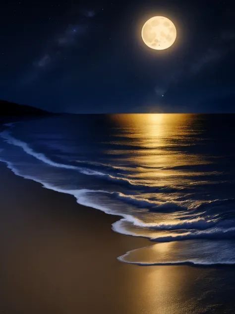 Beautiful Moonlight Shining starry sky quiet seaside fantastic atmosphere