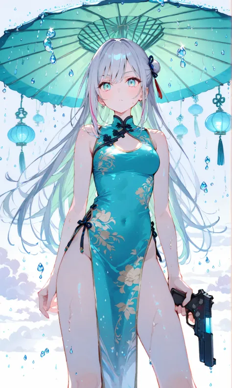 masterpiece, super detailed, 8K Full HD, very beautiful, (watercolor: 0.6), (pastel color: 0.4), Evasion Bullet, ((slow motion:1.3)), ((A large bullet wraps around her:1.3)), A girl with long silver hair freely flickering, A girl with silvery decorations o...