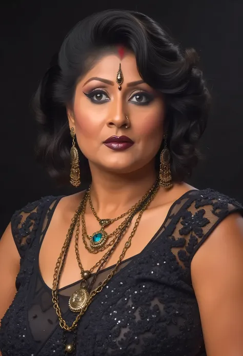full body Closeup shot, Big chubby aunty, milf, demoness mommy, sexy sleeveless blouse, sensual demoness, queen of the dark world, mother of demons, heavy figure Indian aunty, huge figure, huge massive breast, cougar lady witch, horny Gothic milf, 70 year...