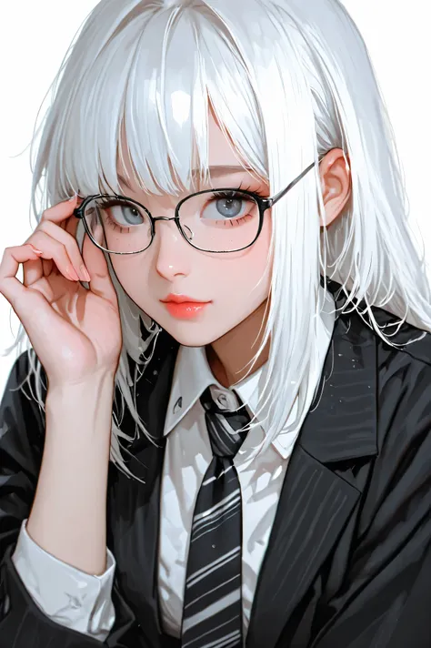 Kpop girl with white hair and glasses