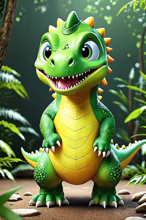 Un mignon monstre ressemblant à un dinosaure。Le corps est à deux têtes。Les membres sont courts et arrondis。réaliste